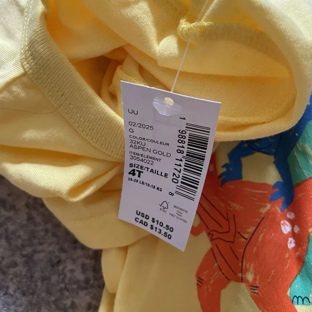 The Children’s Place Dinosaur Short‎ Sleeve Shirt 4T Yellow